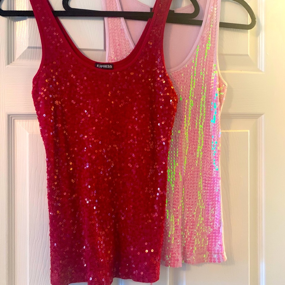 Express Red & Pink M Sequin Tank Top Lot